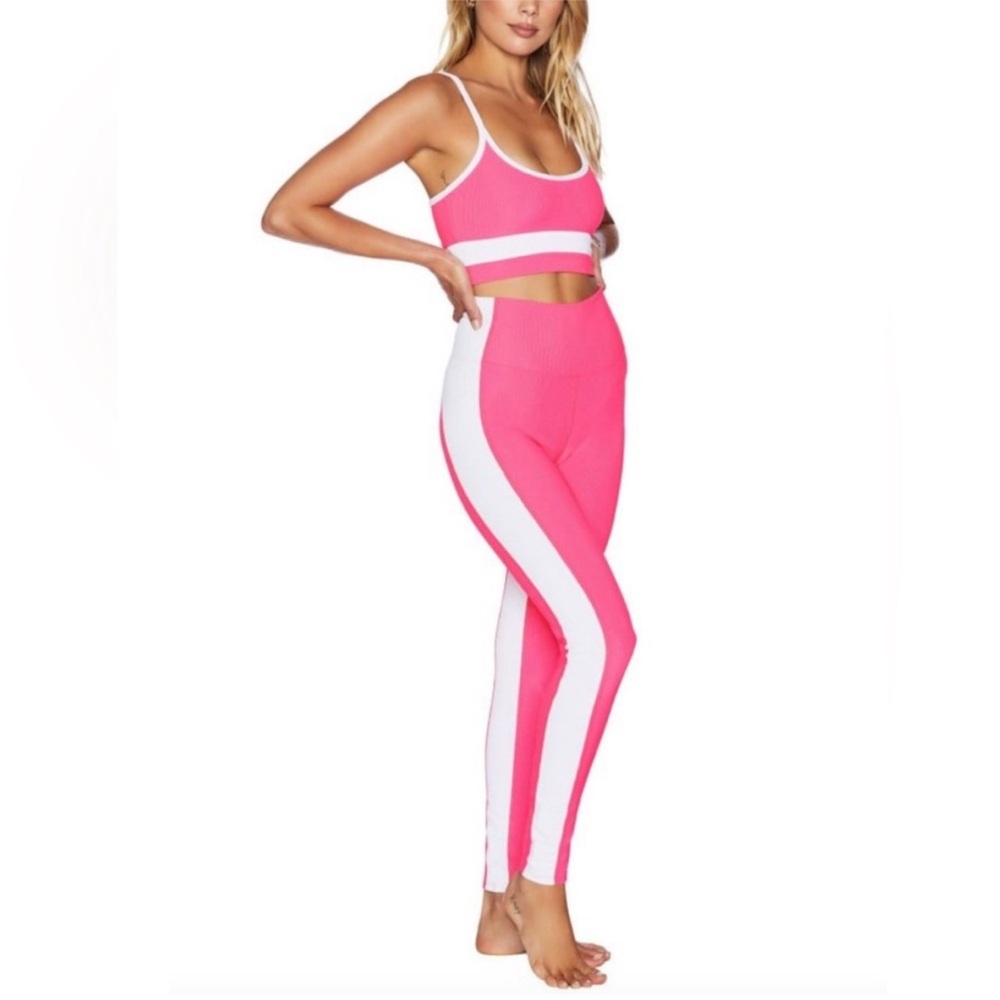 BEACH RIOT Color Block Pink and White Leggings